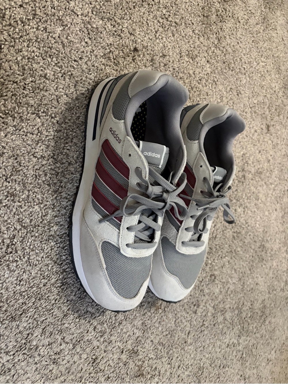 adidas Gray Sneakers with Burgundy Three-Stripes